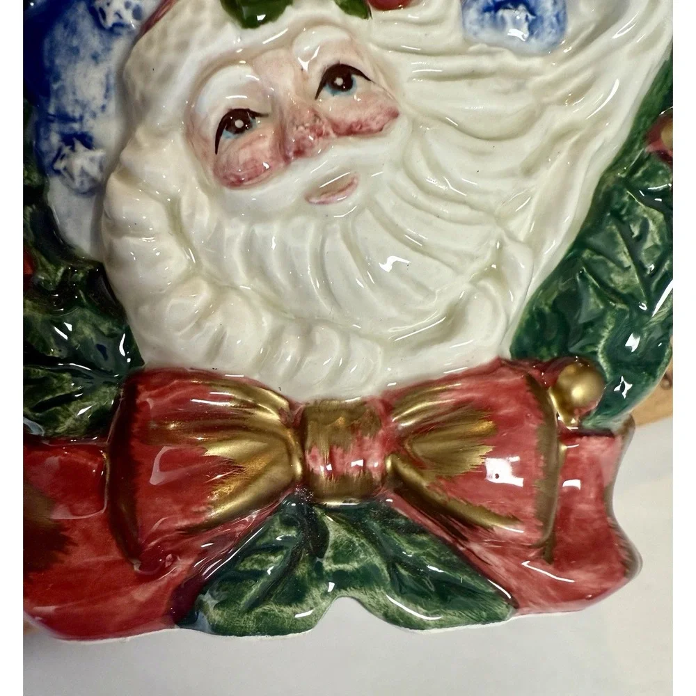 Rare Fitz & Floyd  Omnibus Santa Wreath Sugar & Creamer Set‎ - 4
